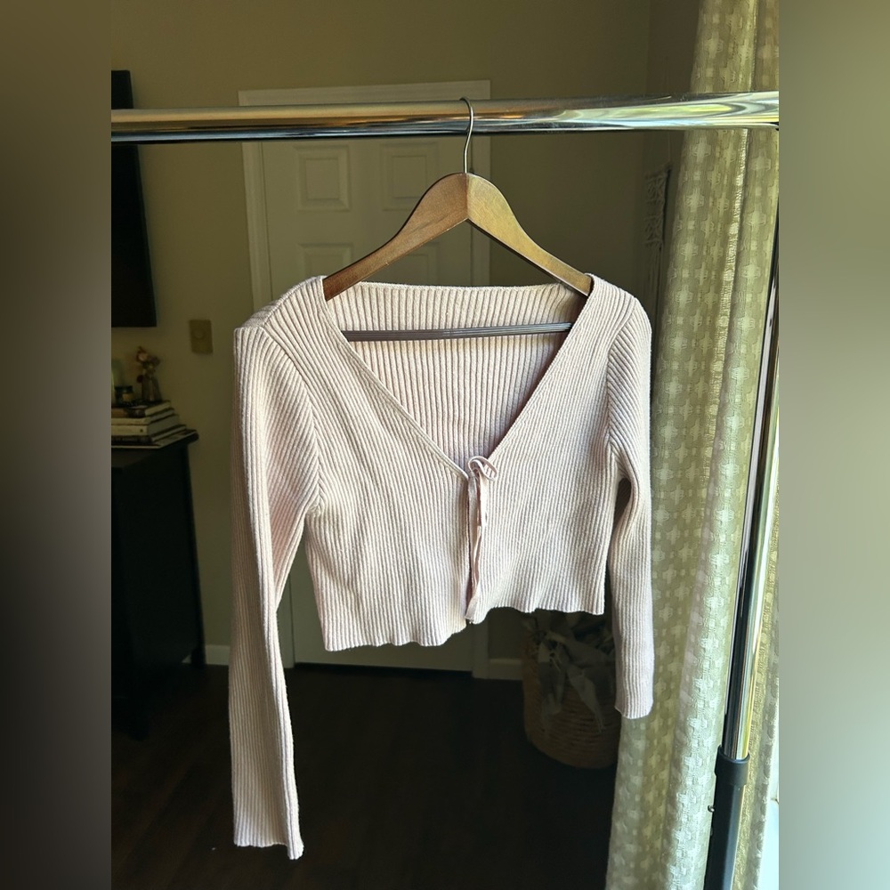 Women's Dusty Pink Ribbed Crop Knit Cardigan